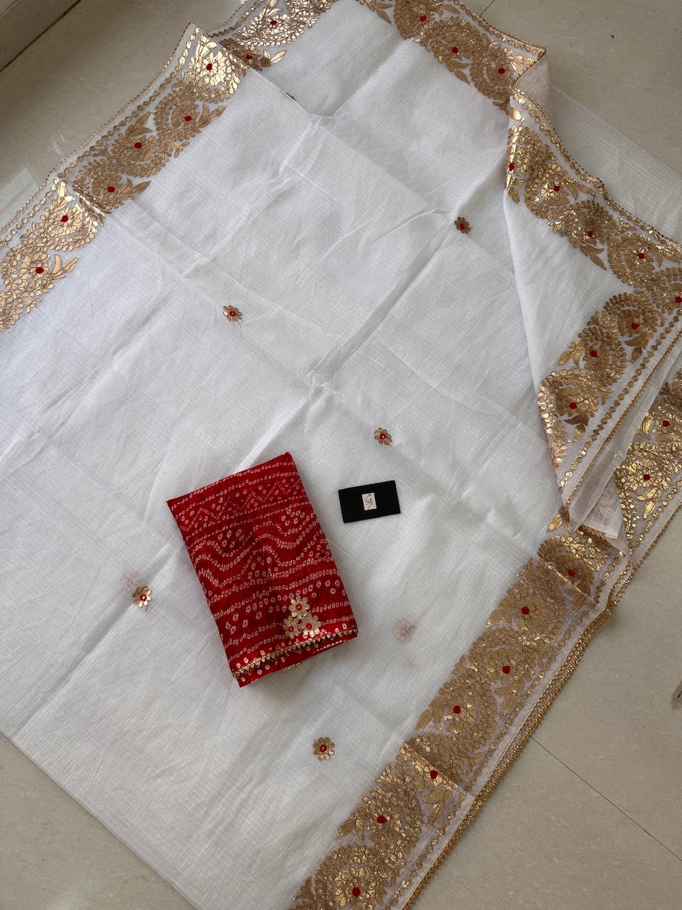 Jaipuri Gota Patti Embroidered Kota Cotton Doria Saree