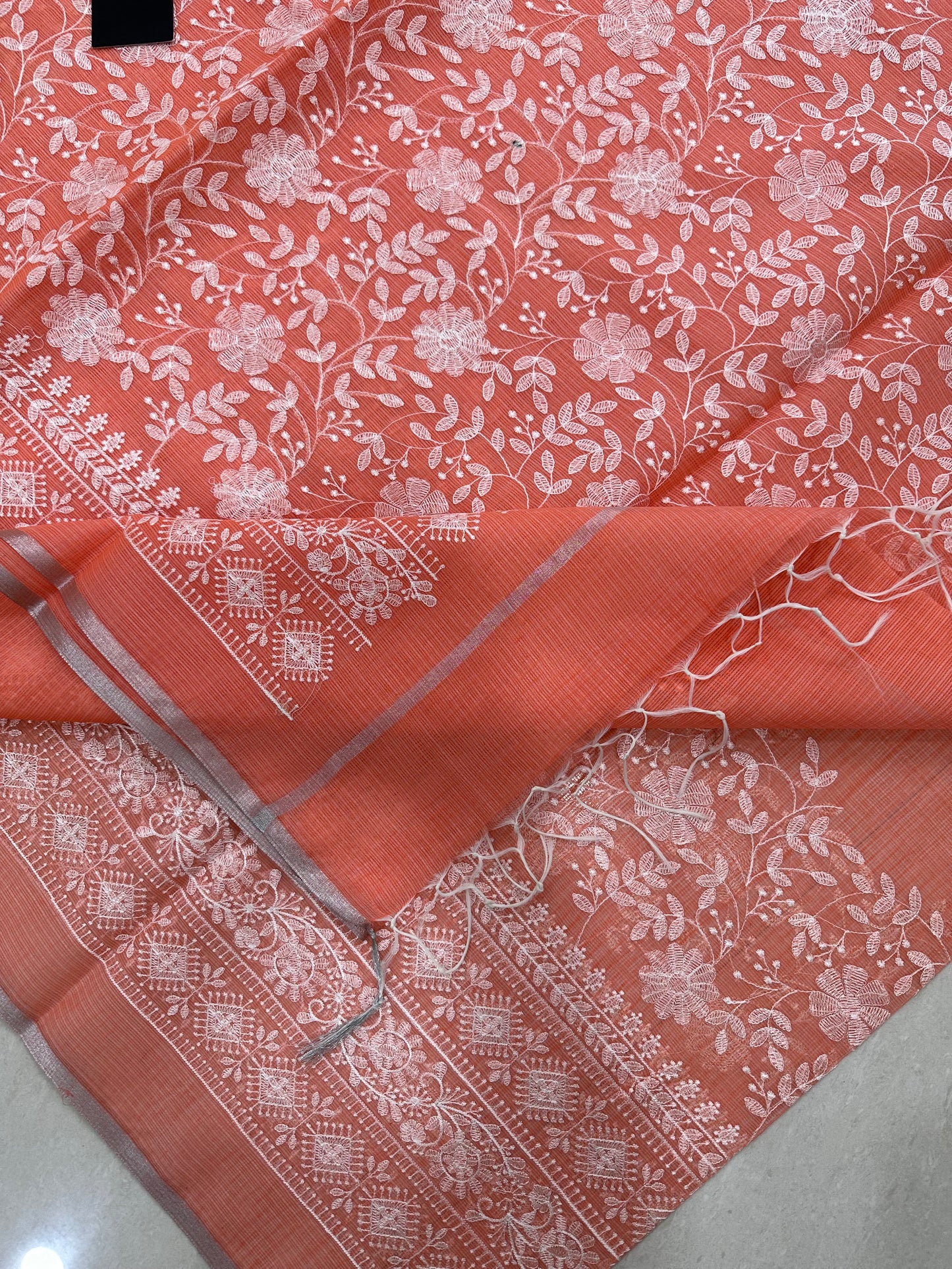 Embroidered Kota Cotton Doria Saree