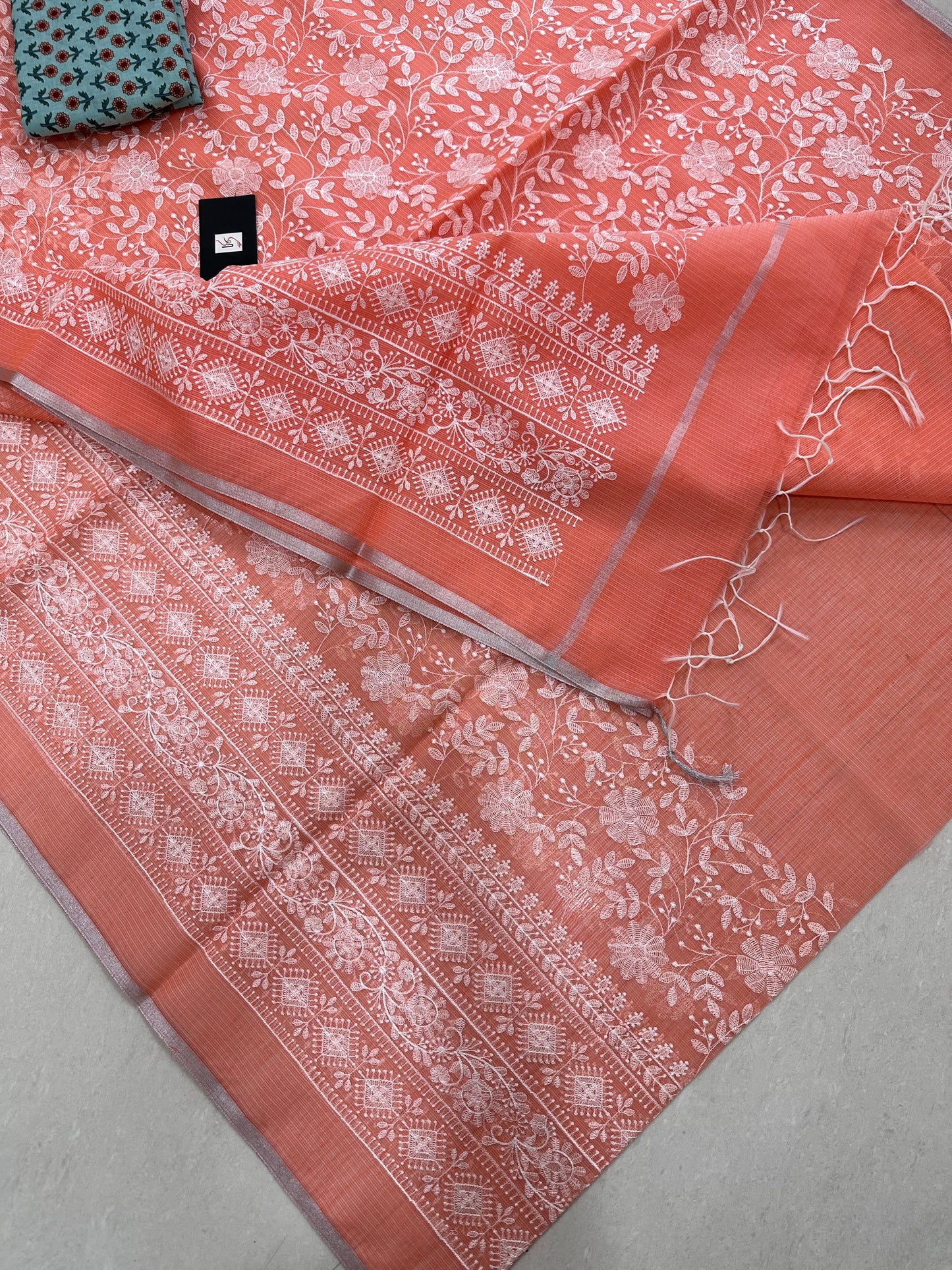 Embroidered Kota Cotton Doria Saree