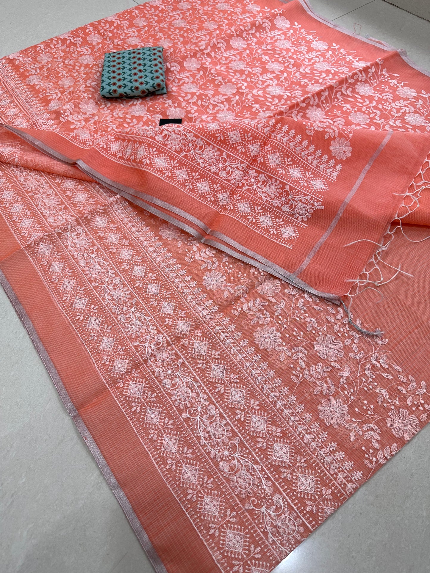 Embroidered Kota Cotton Doria Saree