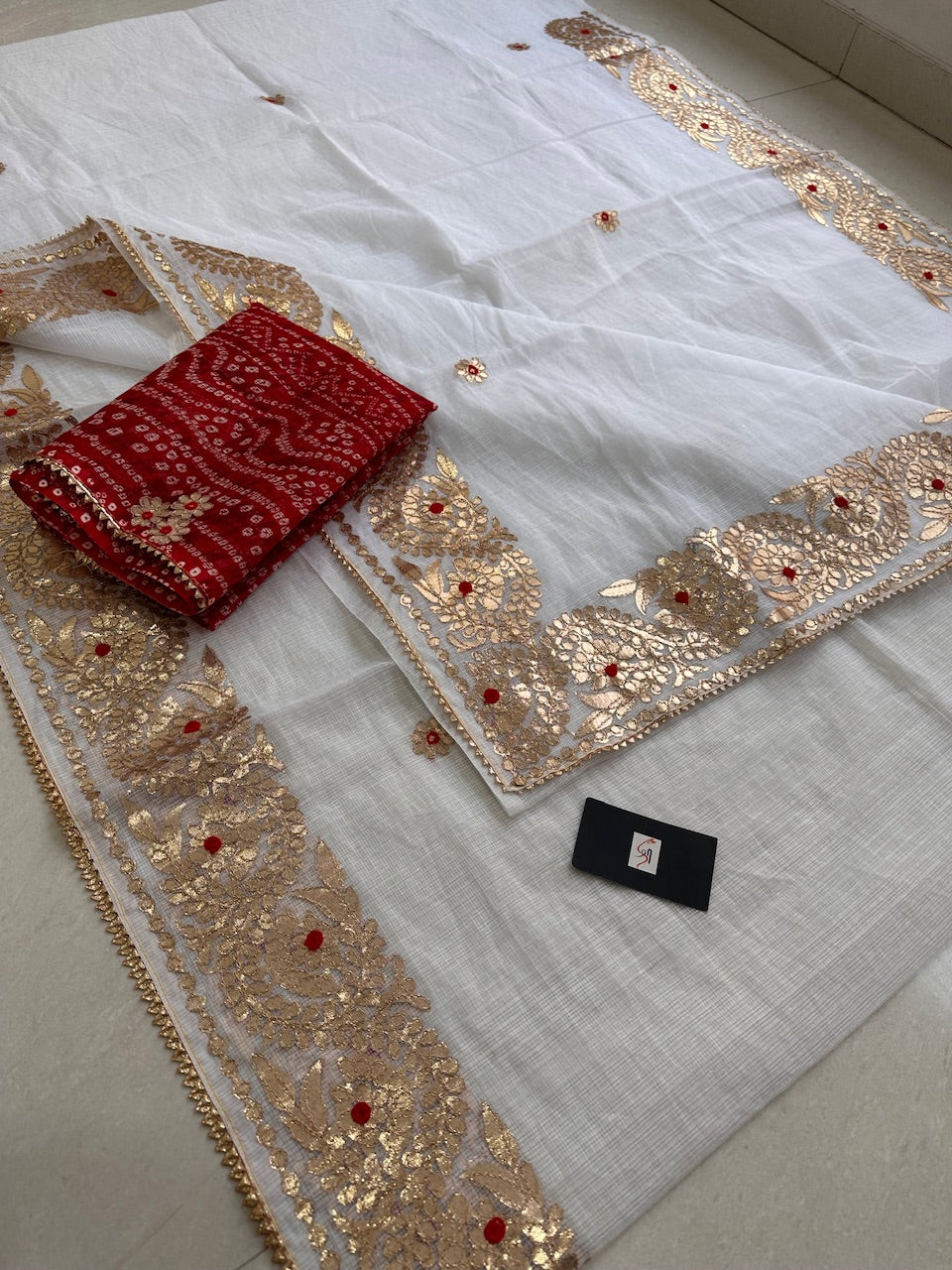 Jaipuri Gota Patti Embroidered Kota Cotton Doria Saree