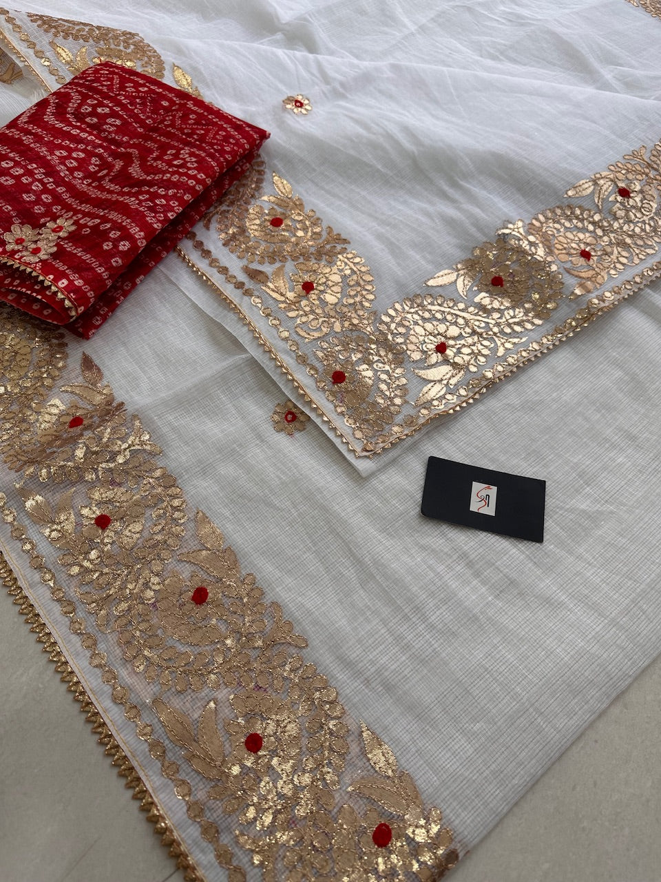 Jaipuri Gota Patti Embroidered Kota Cotton Doria Saree