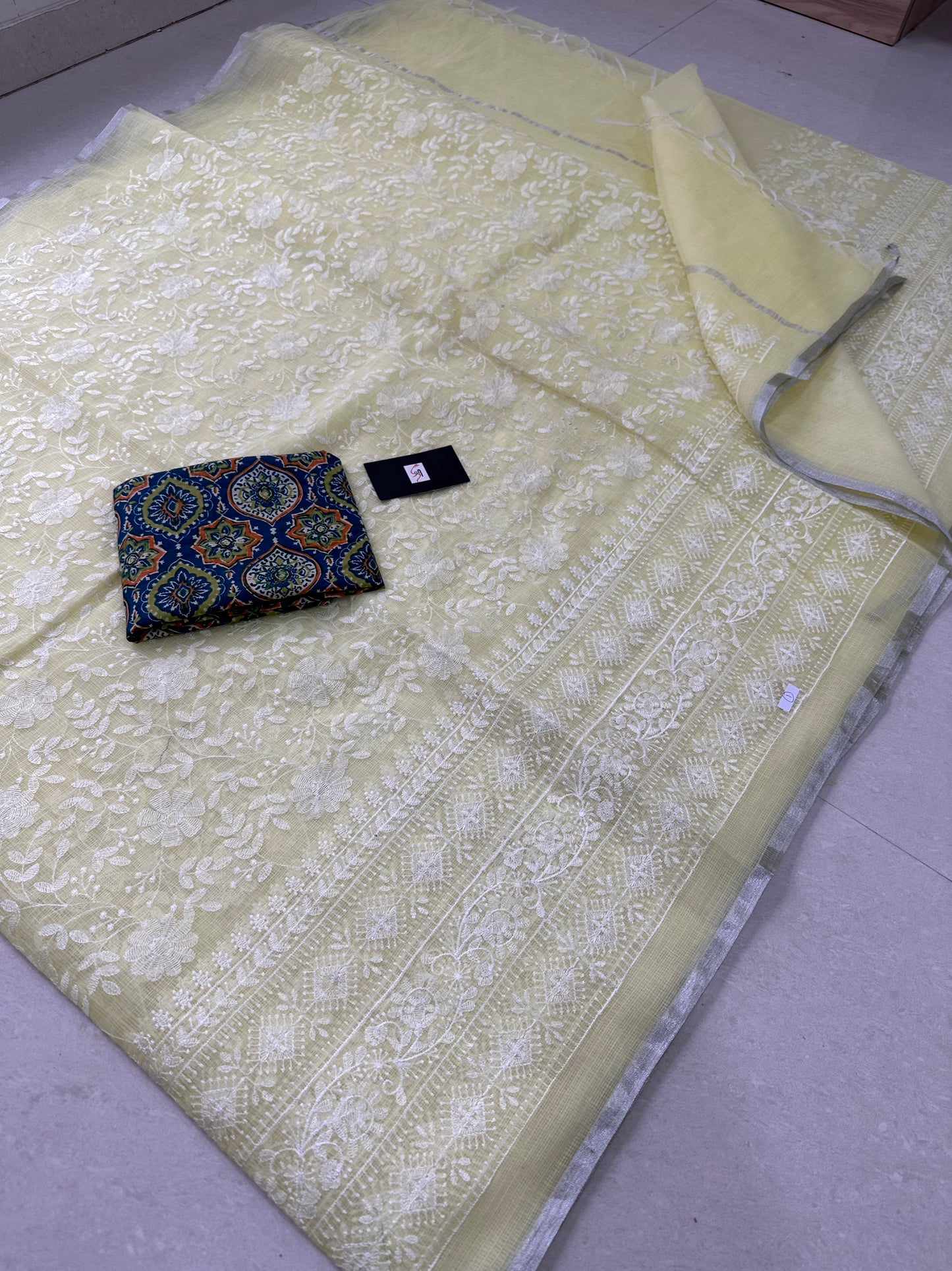 Embroidered Kota Cotton Doria Saree