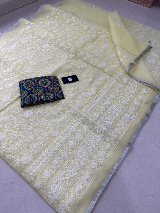 Embroidered Kota Cotton Doria Saree