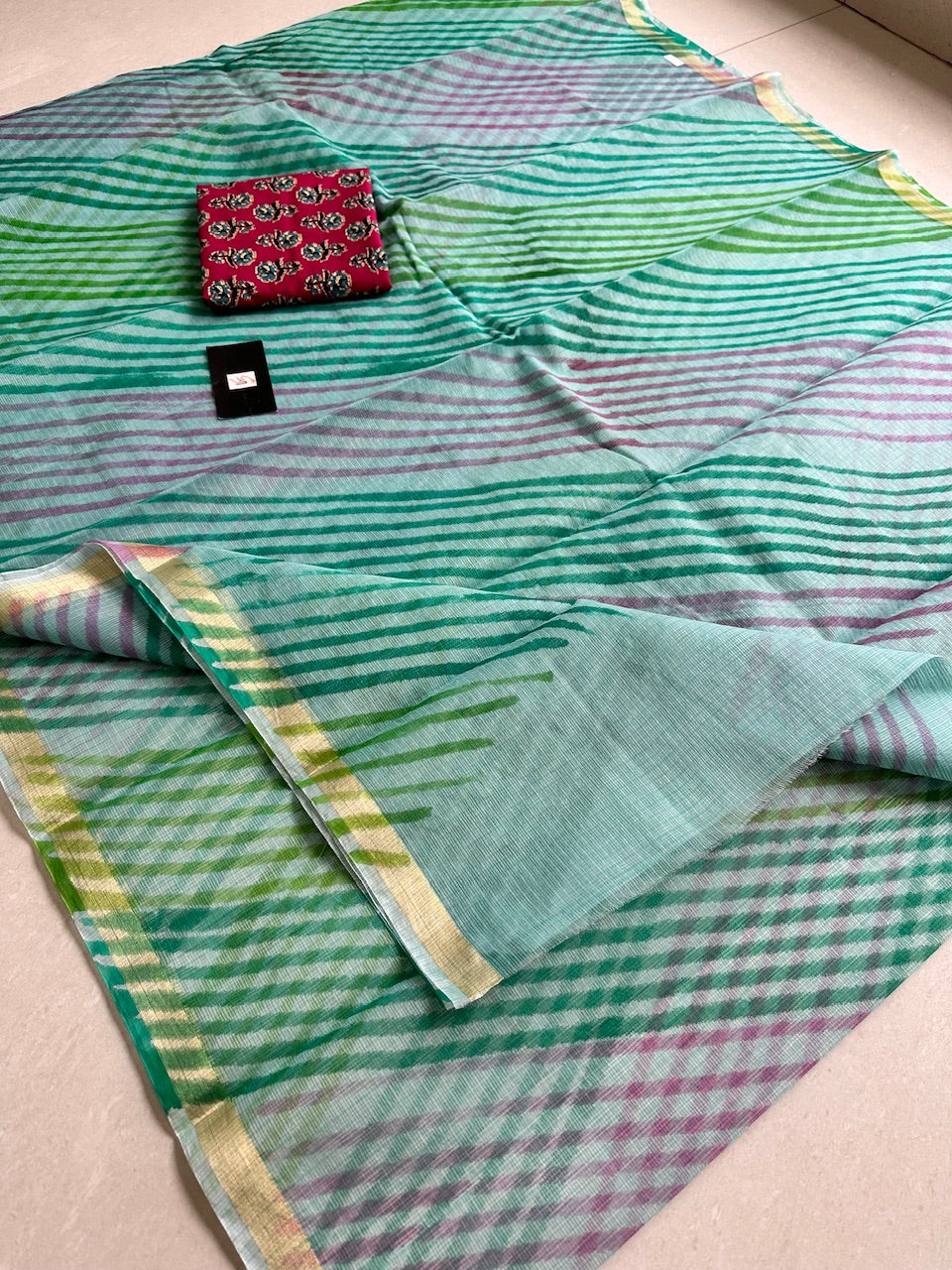 HandBlock Printed Kota Cotton Doria Saree