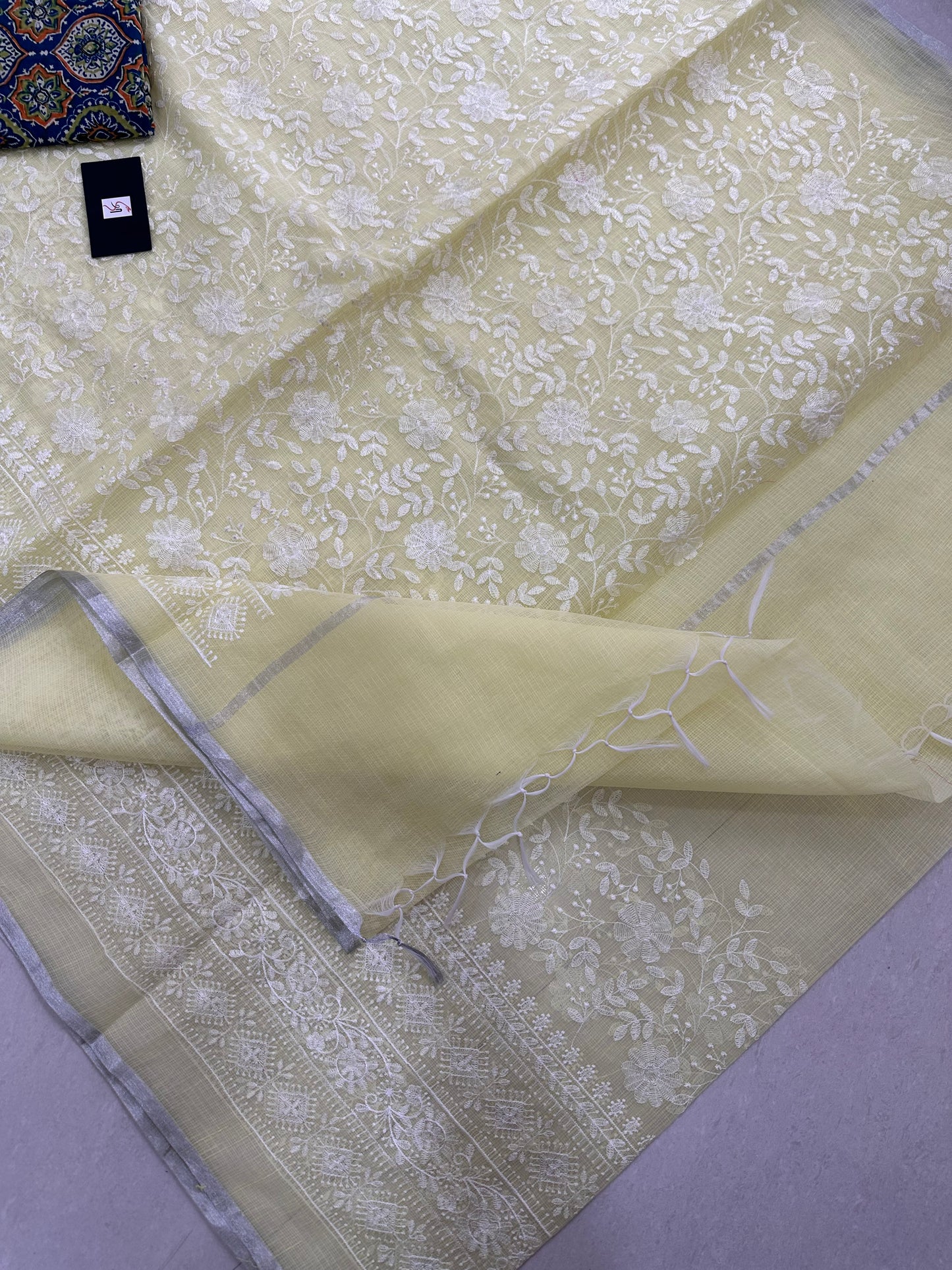 Embroidered Kota Cotton Doria Saree