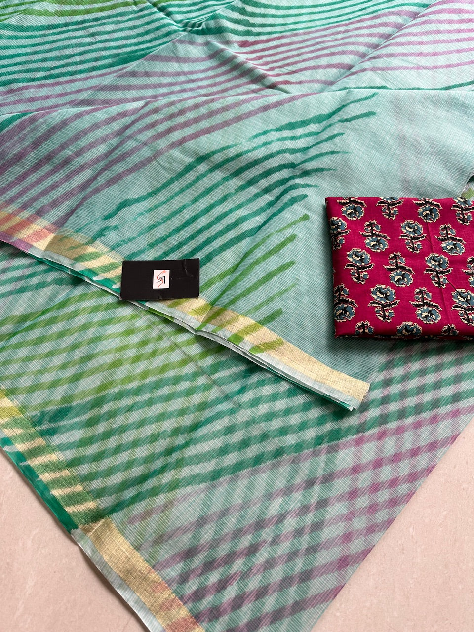 HandBlock Printed Kota Cotton Doria Saree