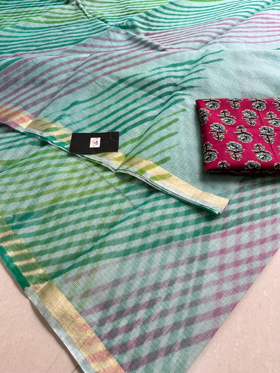 HandBlock Printed Kota Cotton Doria Saree