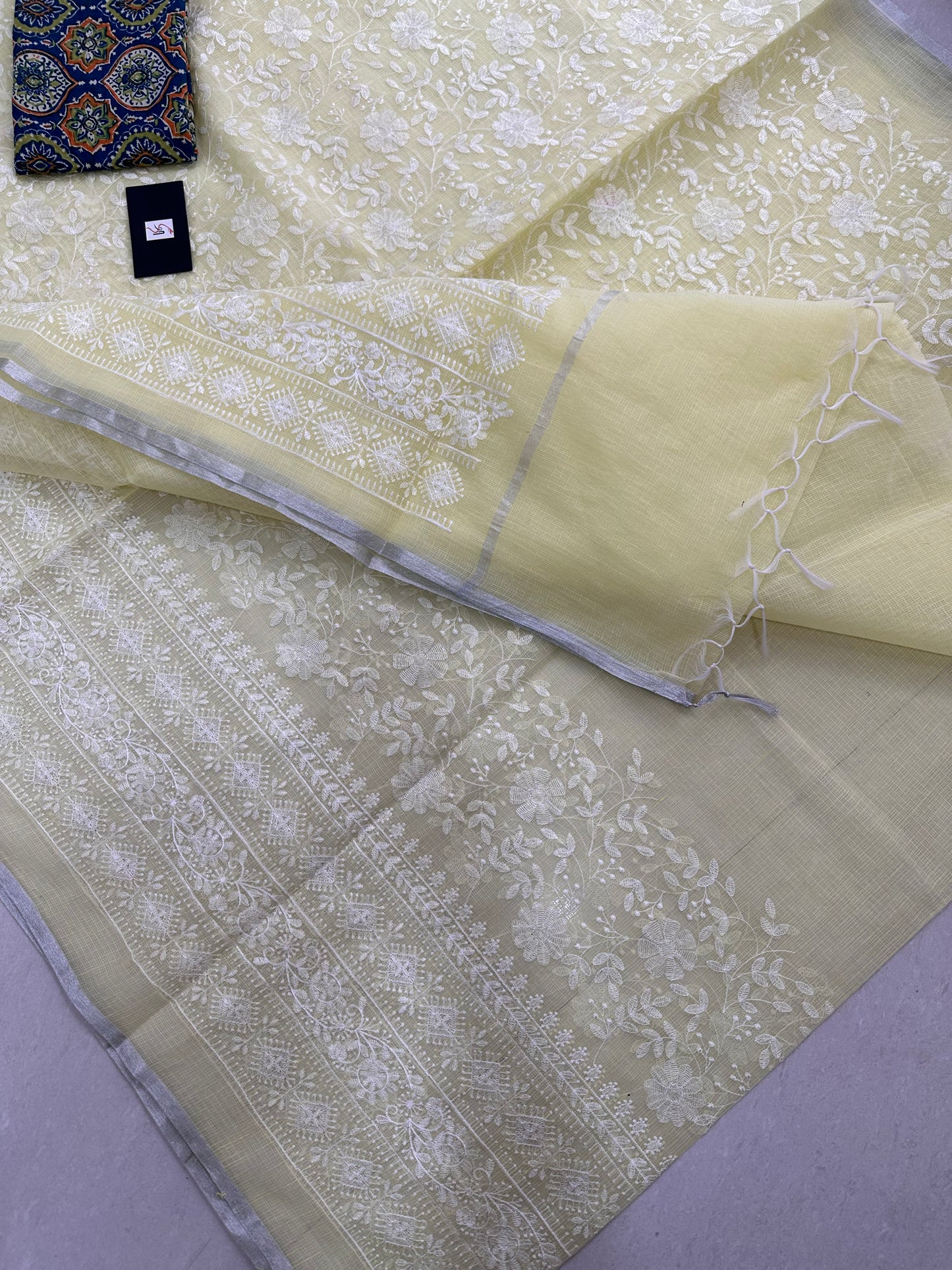 Embroidered Kota Cotton Doria Saree