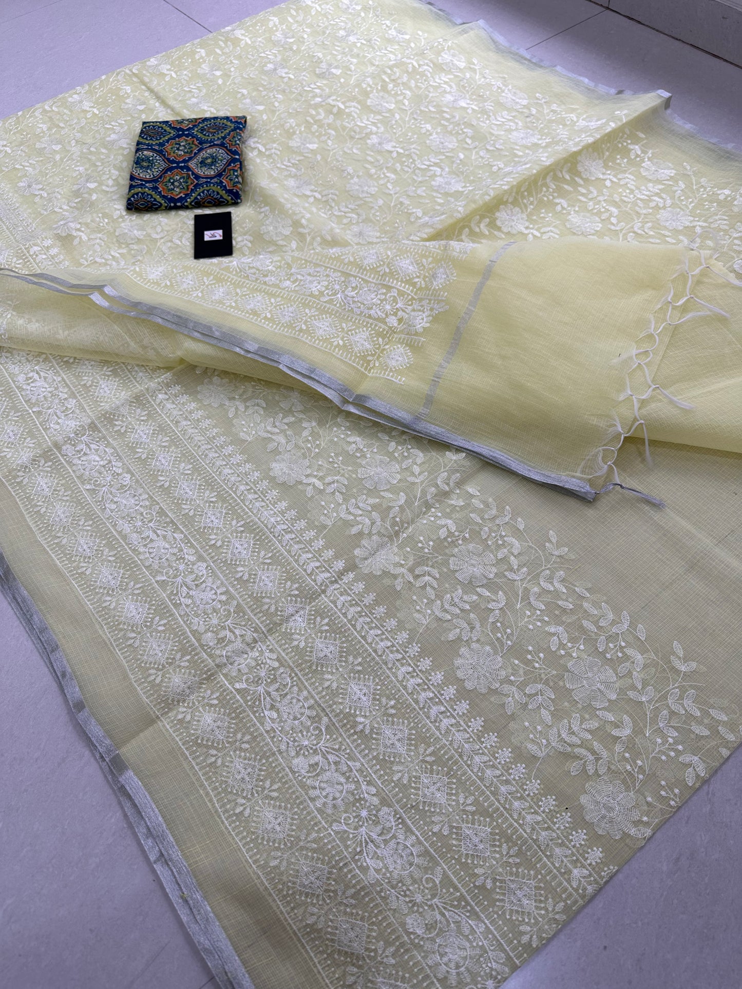 Embroidered Kota Cotton Doria Saree