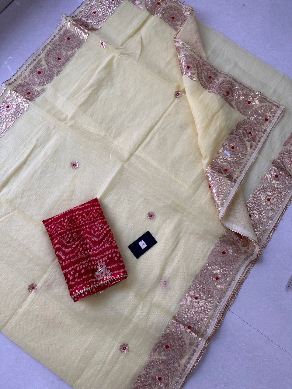 Jaipuri Gota Patti Embroidered Kota Cotton Doria Saree