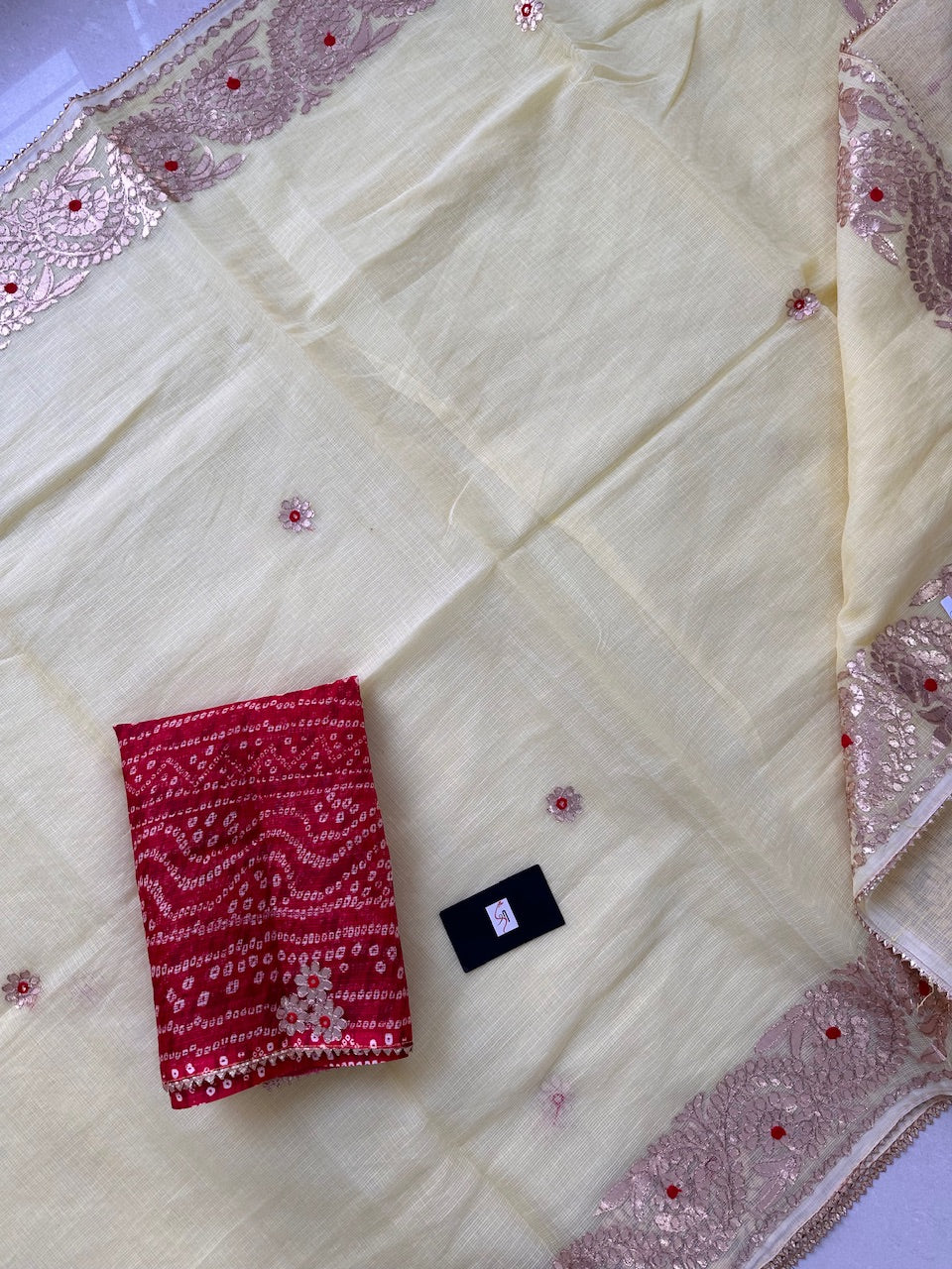 Jaipuri Gota Patti Embroidered Kota Cotton Doria Saree