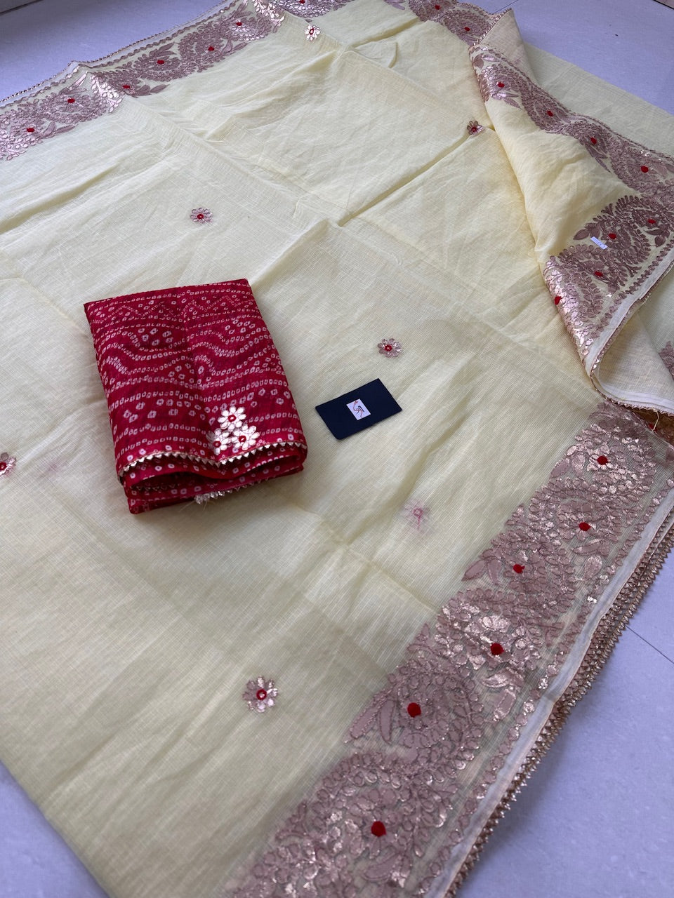 Jaipuri Gota Patti Embroidered Kota Cotton Doria Saree