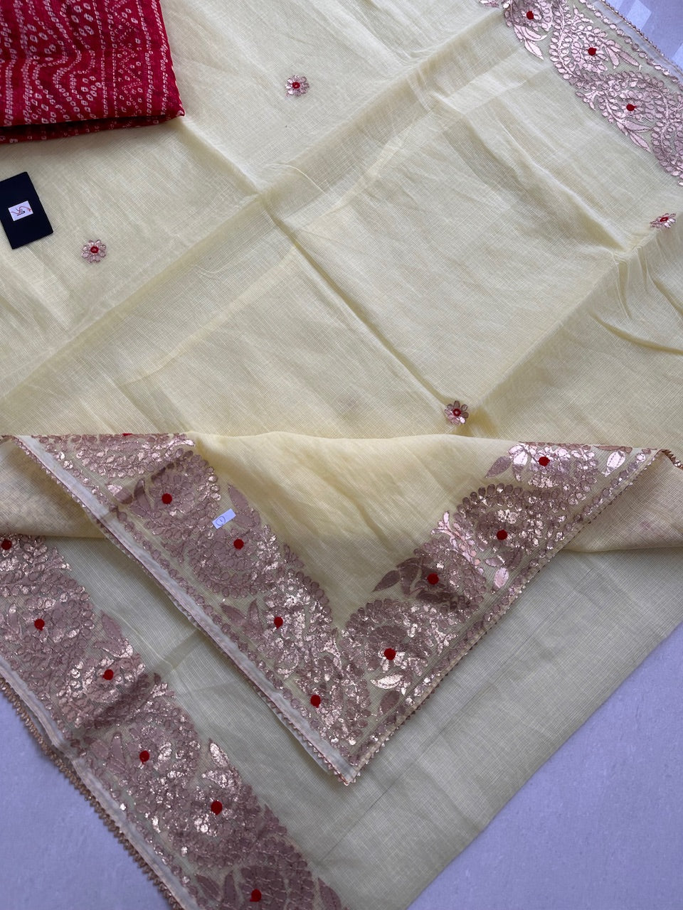 Jaipuri Gota Patti Embroidered Kota Cotton Doria Saree