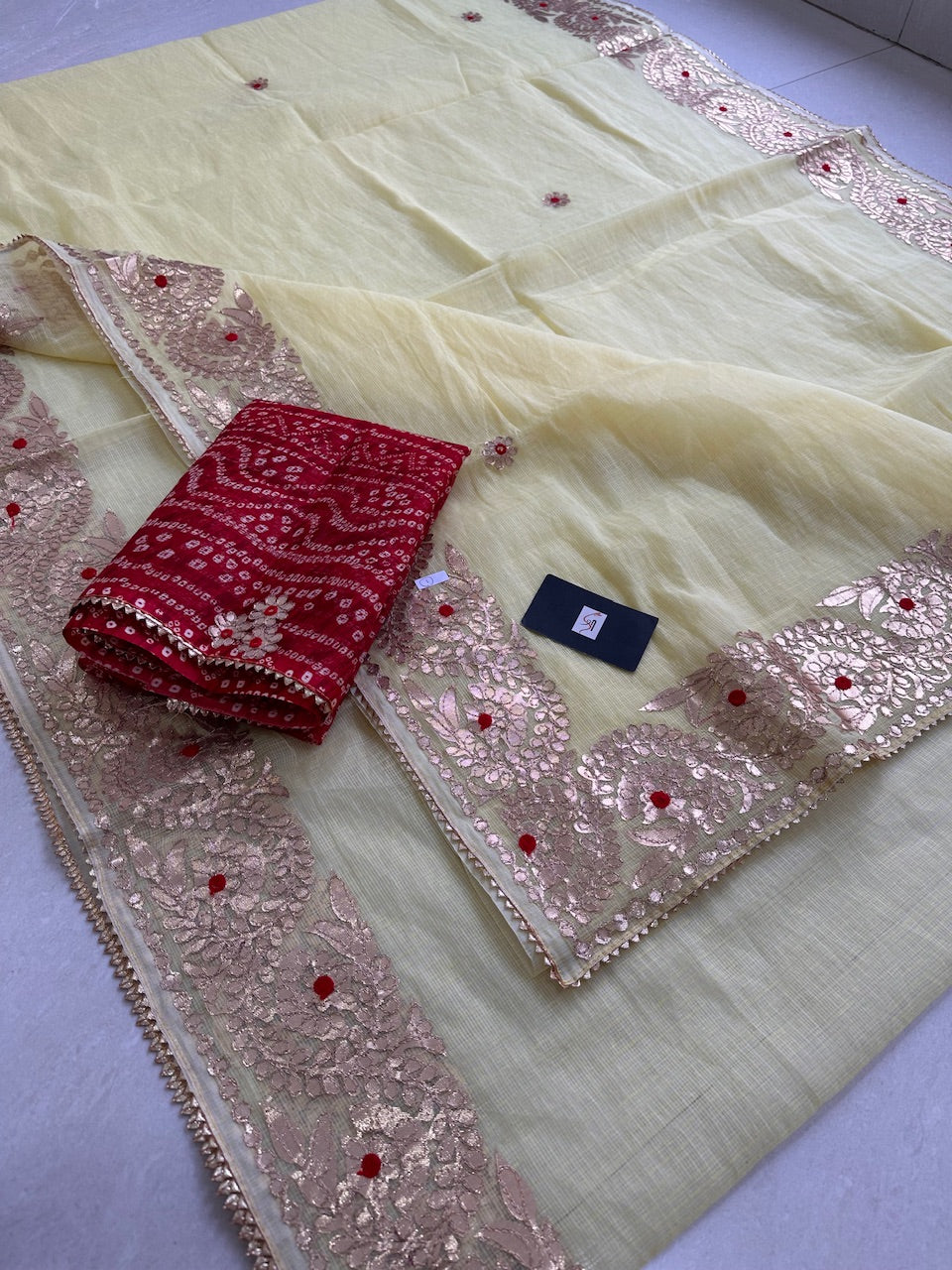 Jaipuri Gota Patti Embroidered Kota Cotton Doria Saree