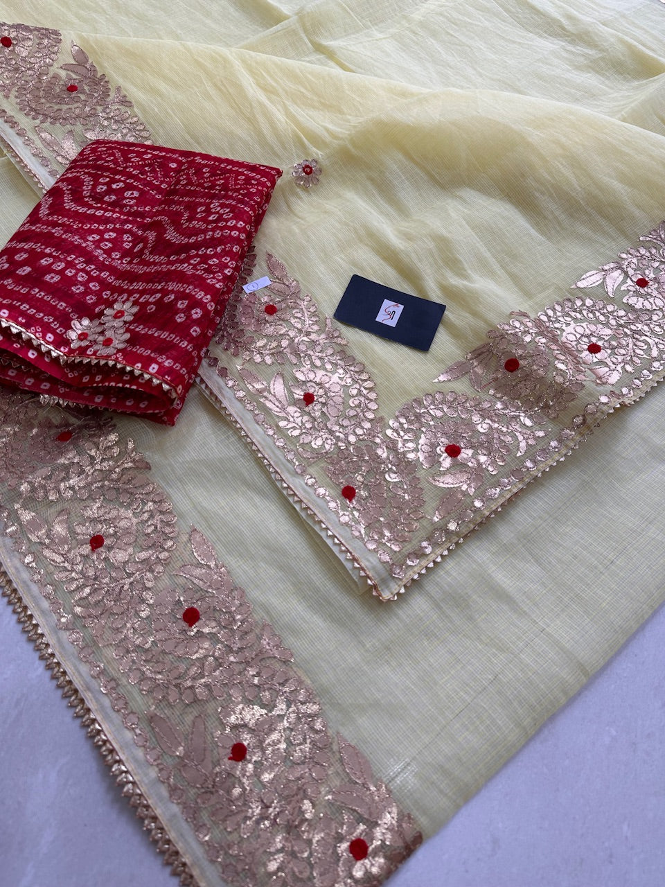 Jaipuri Gota Patti Embroidered Kota Cotton Doria Saree