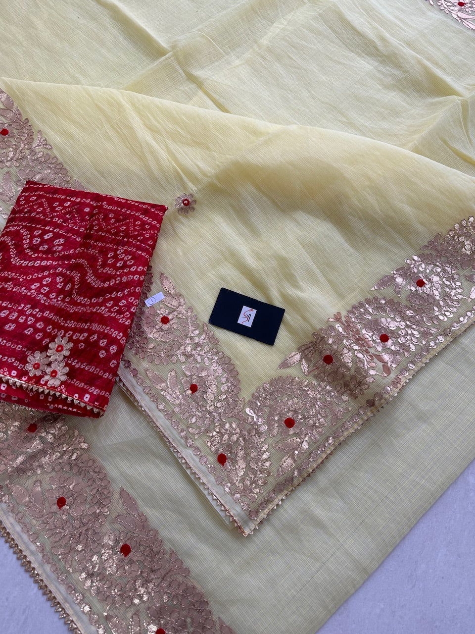 Jaipuri Gota Patti Embroidered Kota Cotton Doria Saree