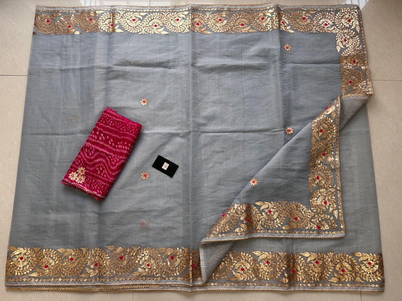 Jaipuri Gota Patti Embroidered Kota Cotton Doria Saree