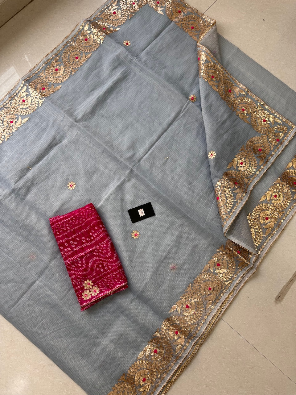 Jaipuri Gota Patti Embroidered Kota Cotton Doria Saree