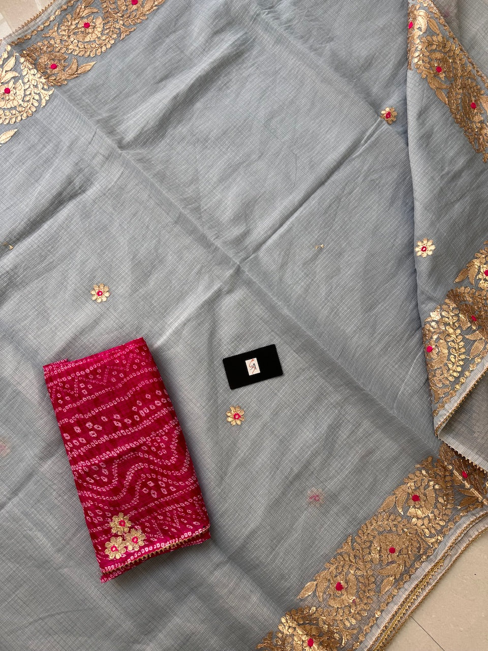 Jaipuri Gota Patti Embroidered Kota Cotton Doria Saree