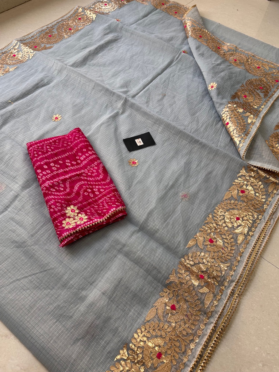 Jaipuri Gota Patti Embroidered Kota Cotton Doria Saree