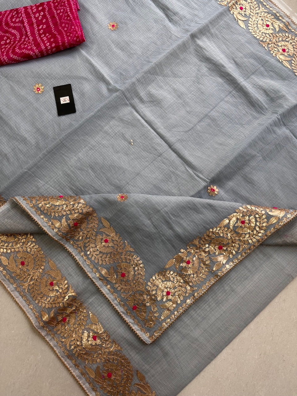 Jaipuri Gota Patti Embroidered Kota Cotton Doria Saree