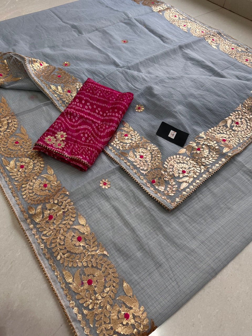 Jaipuri Gota Patti Embroidered Kota Cotton Doria Saree