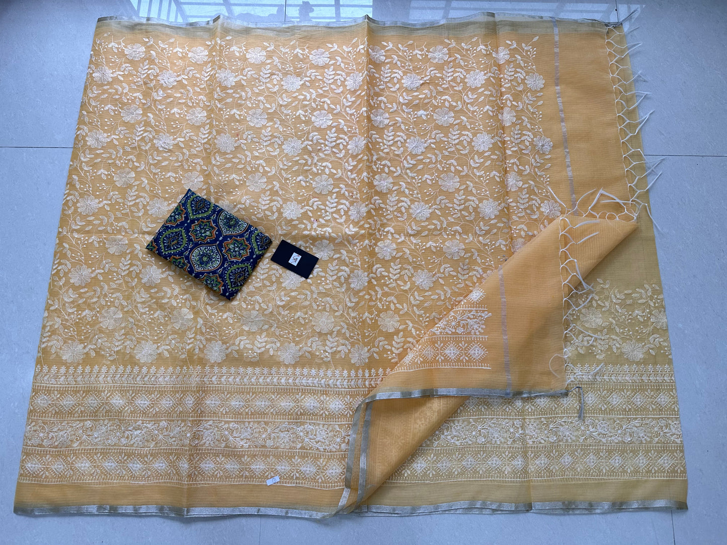 Embroidered Kota Cotton Doria Saree