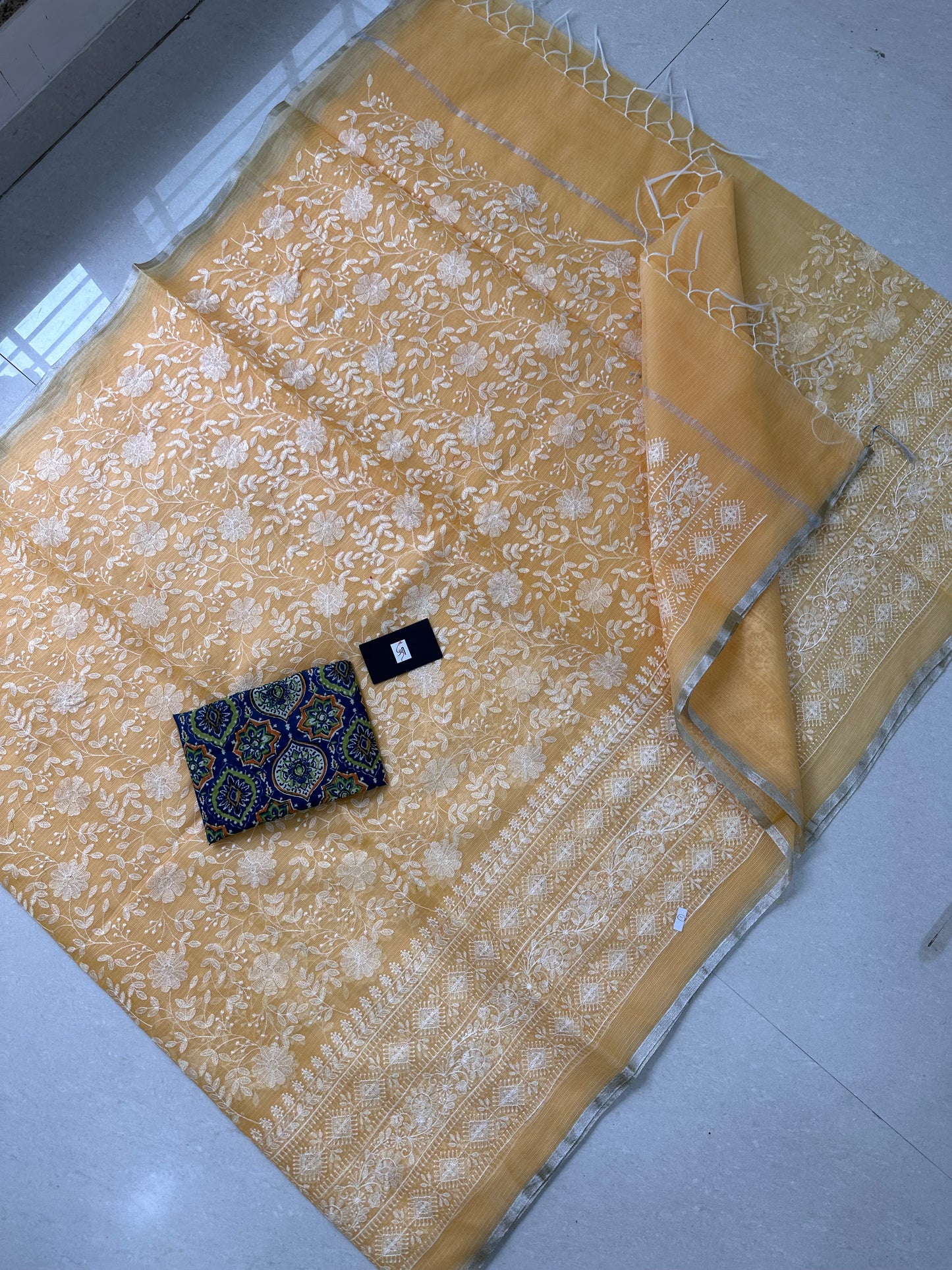 Embroidered Kota Cotton Doria Saree