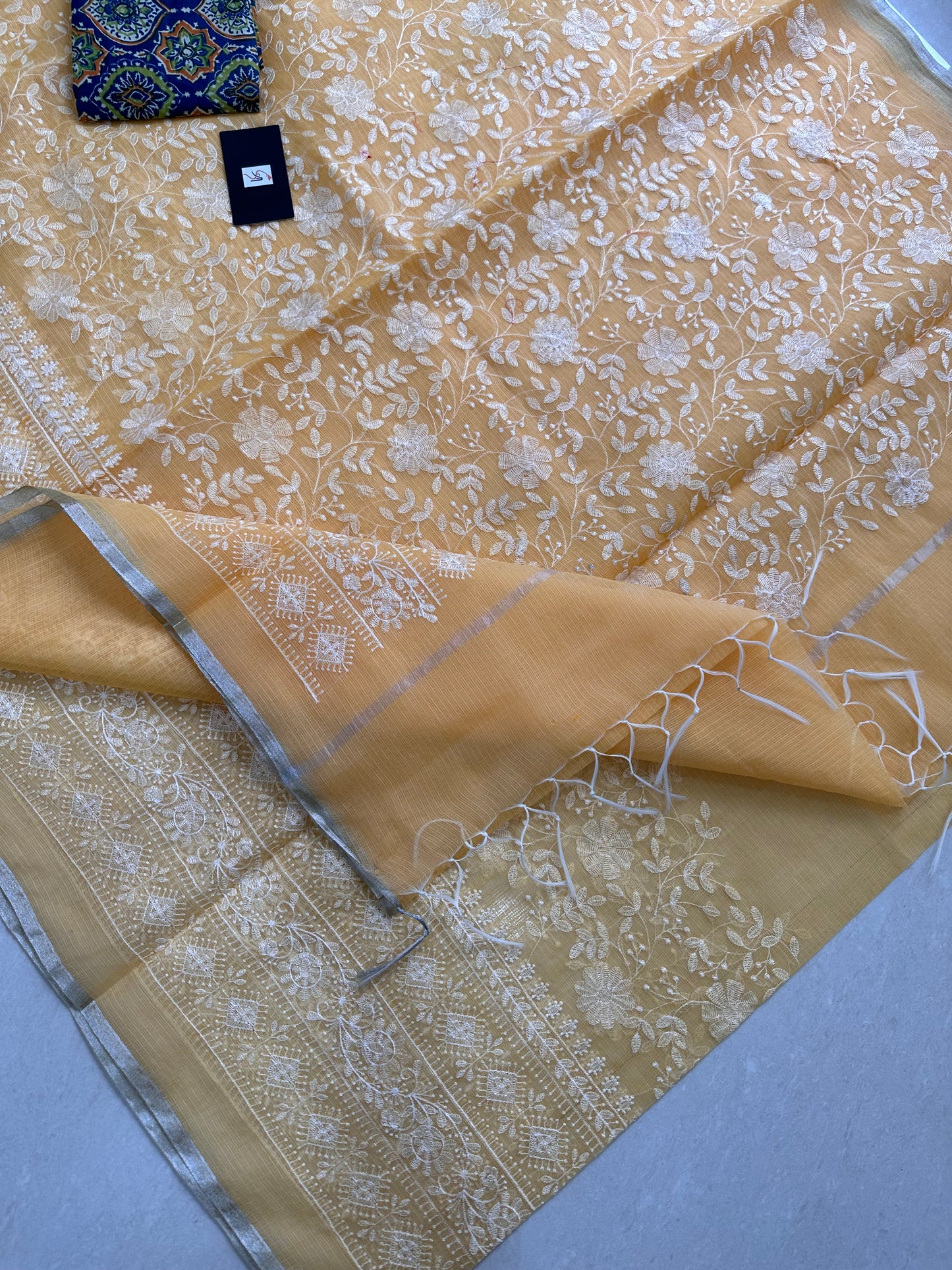 Embroidered Kota Cotton Doria Saree