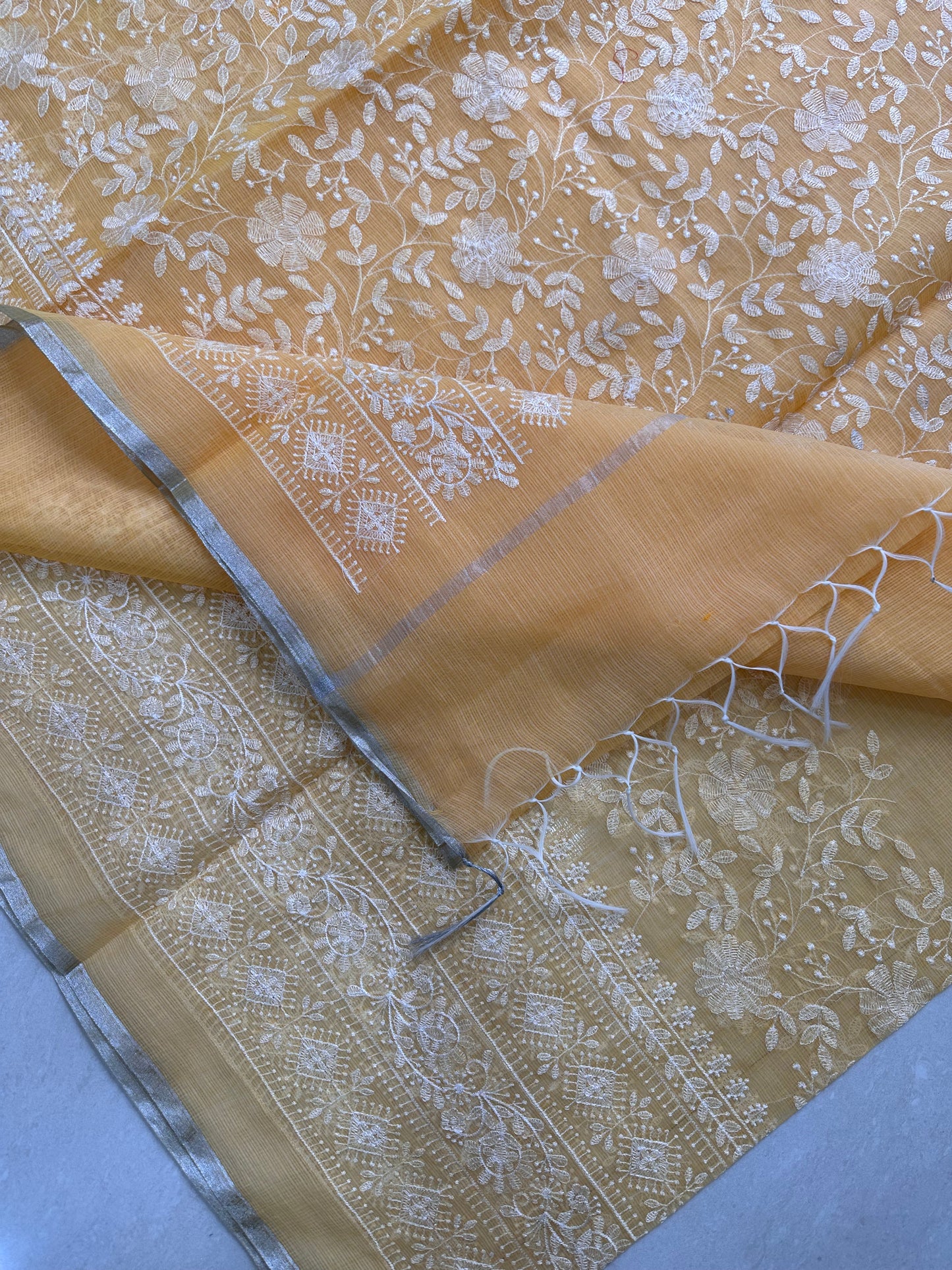 Embroidered Kota Cotton Doria Saree