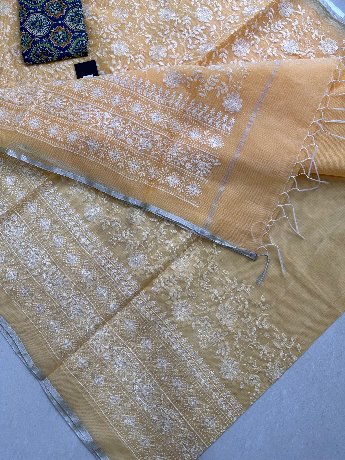 Embroidered Kota Cotton Doria Saree