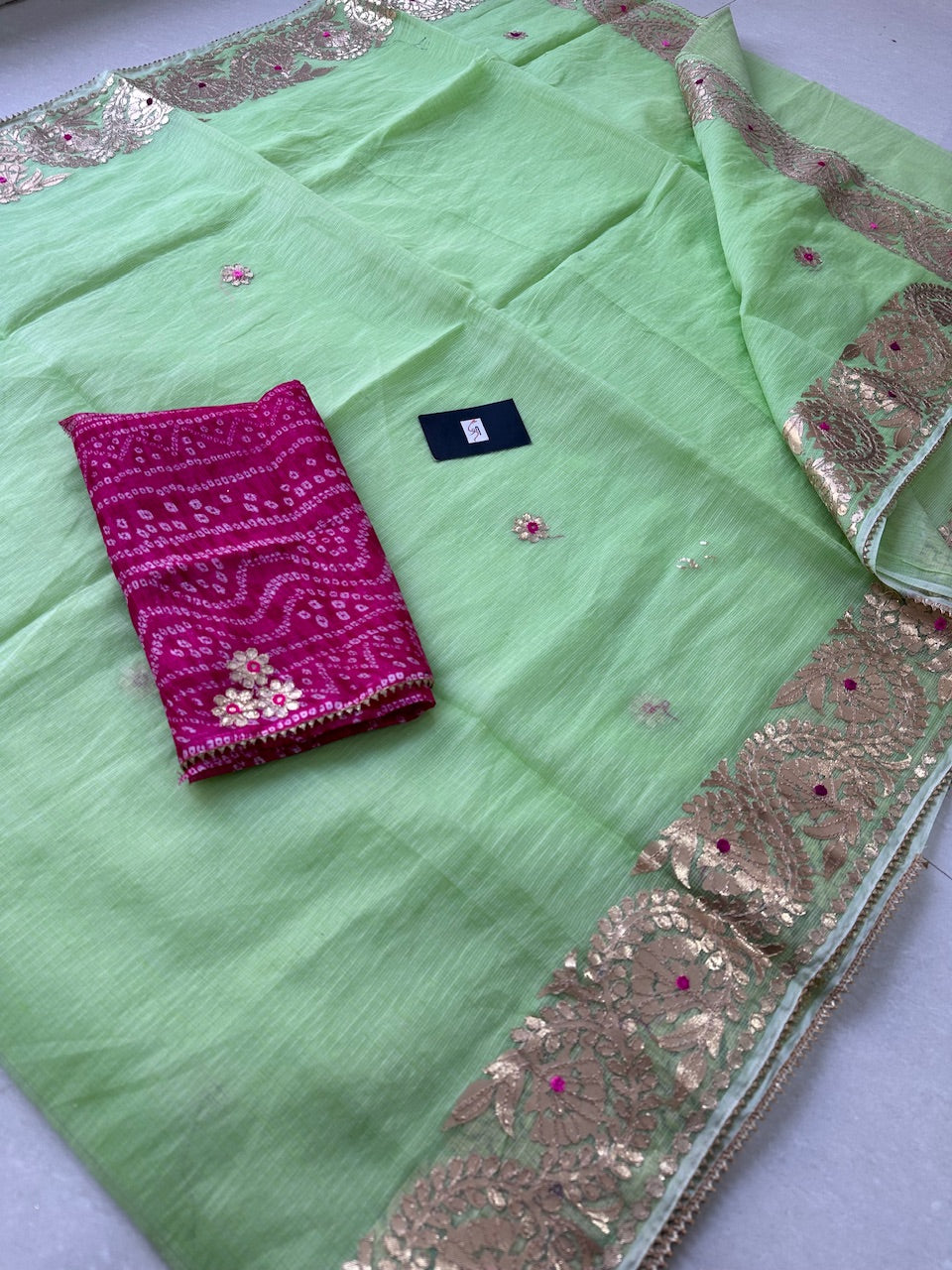 Jaipuri Gota Patti Embroidered Kota Cotton Doria Saree