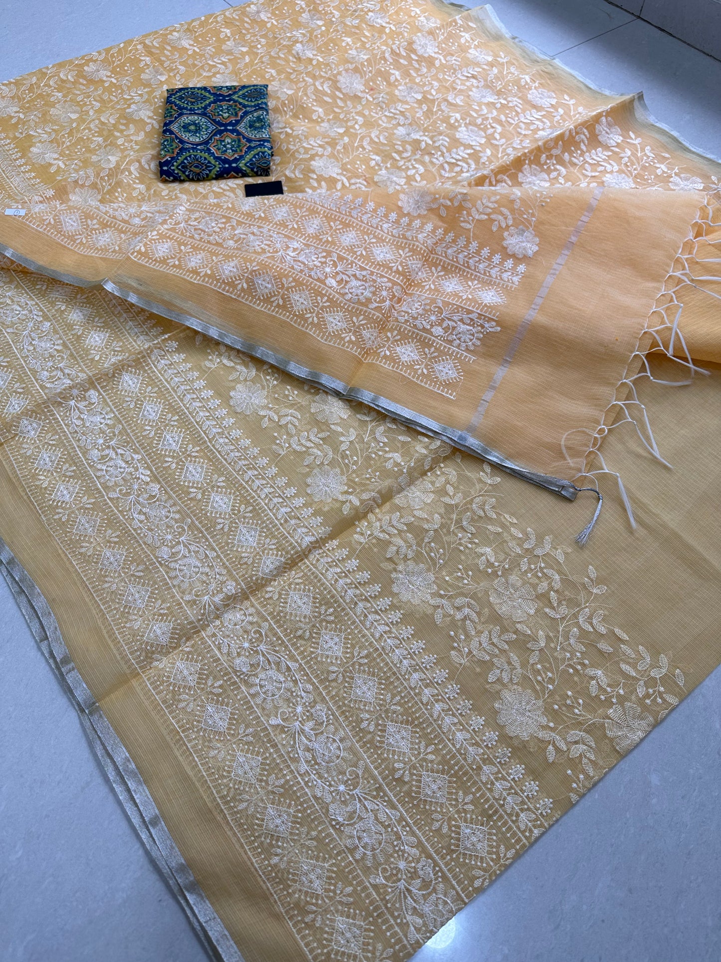 Embroidered Kota Cotton Doria Saree