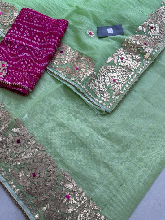 Jaipuri Gota Patti Embroidered Kota Cotton Doria Saree