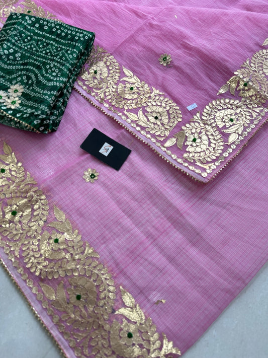 Jaipuri Gota Patti Embroidered Kota Cotton Doria Saree