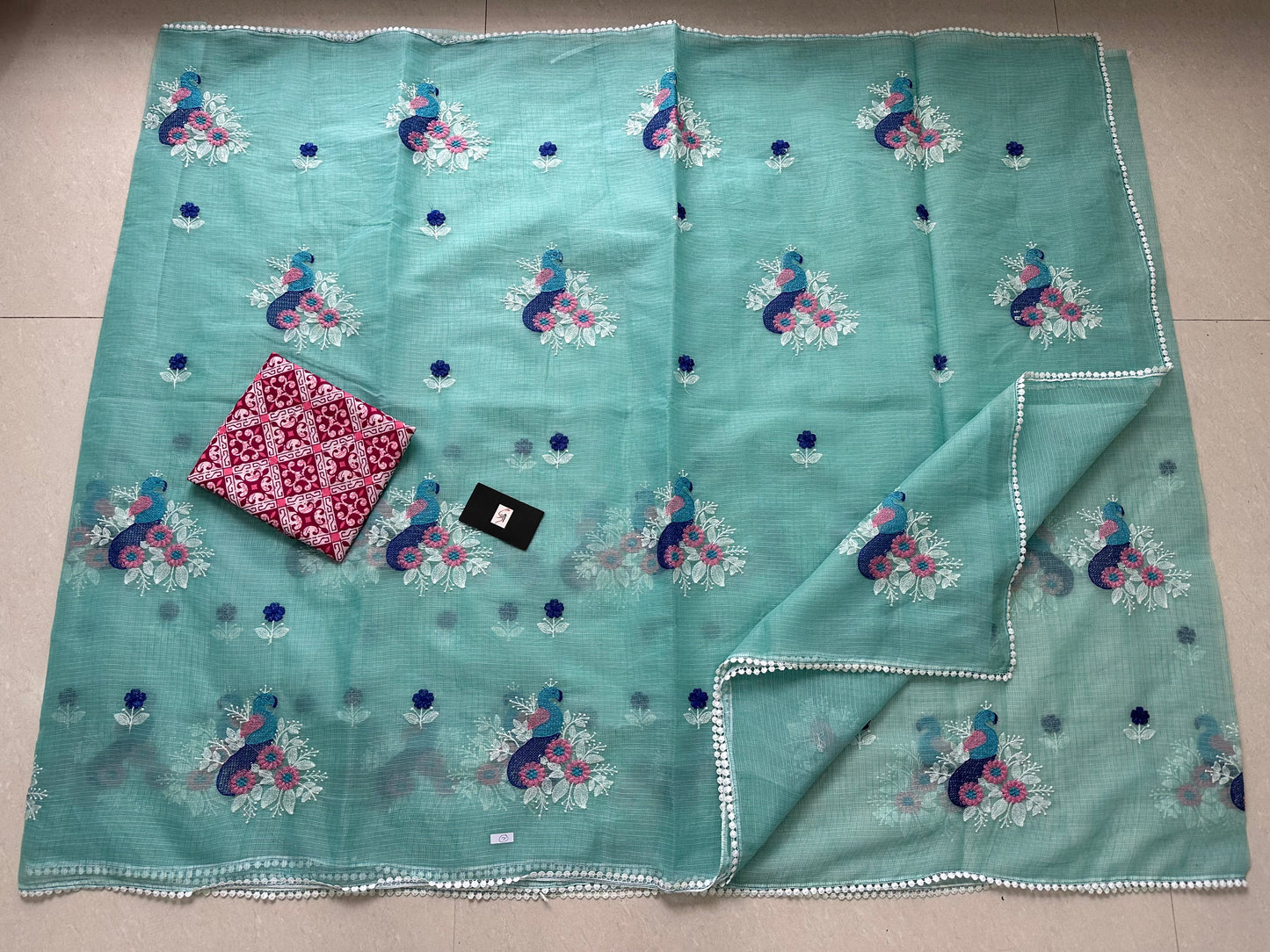 Embroidered Kota Cotton Doria Saree