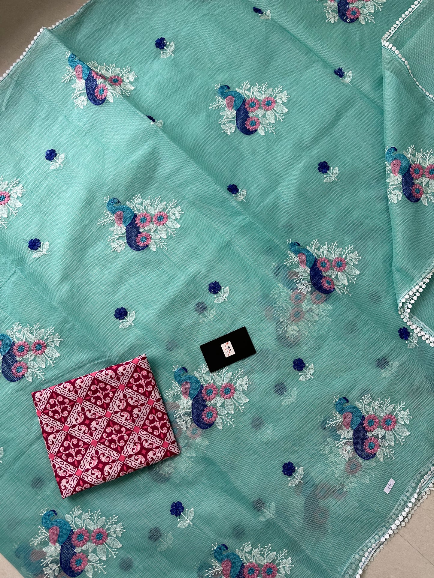 Embroidered Kota Cotton Doria Saree