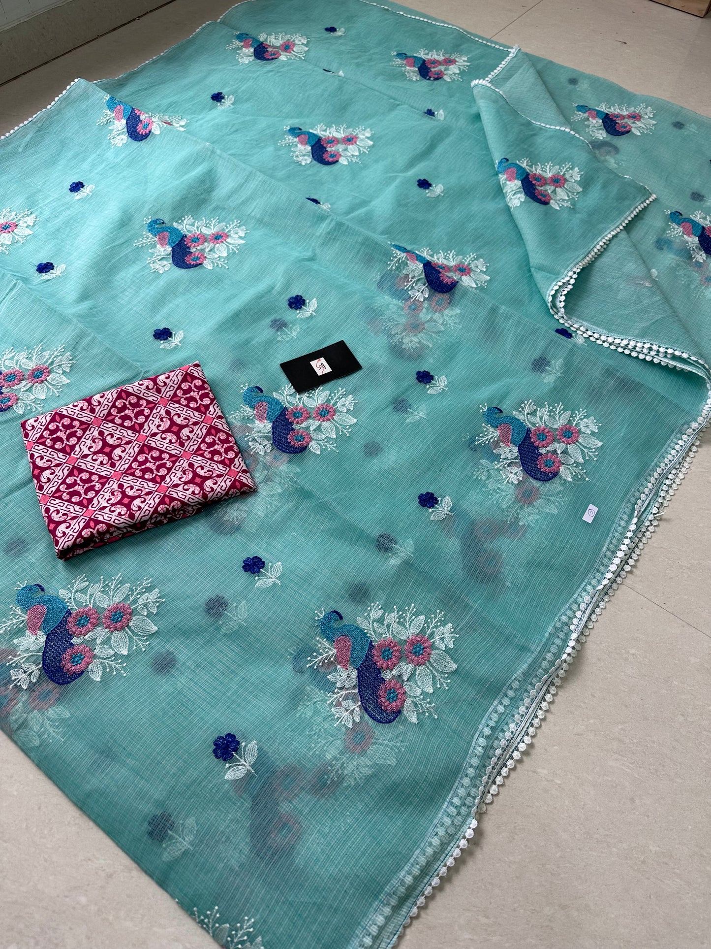 Embroidered Kota Cotton Doria Saree