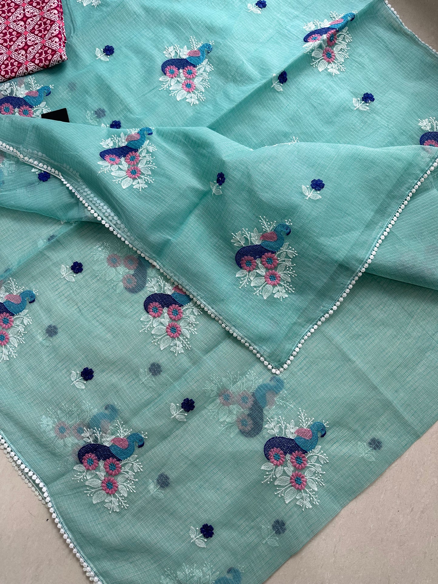 Embroidered Kota Cotton Doria Saree