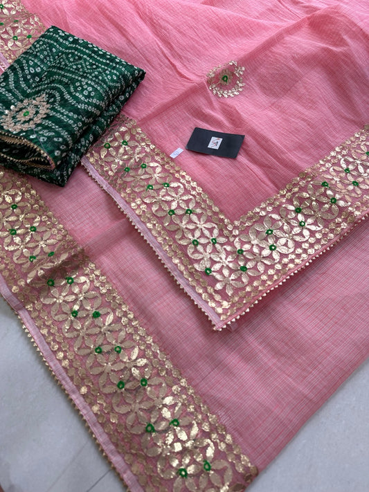 Jaipuri Gota Patti Embroidered Kota Cotton Doria Saree