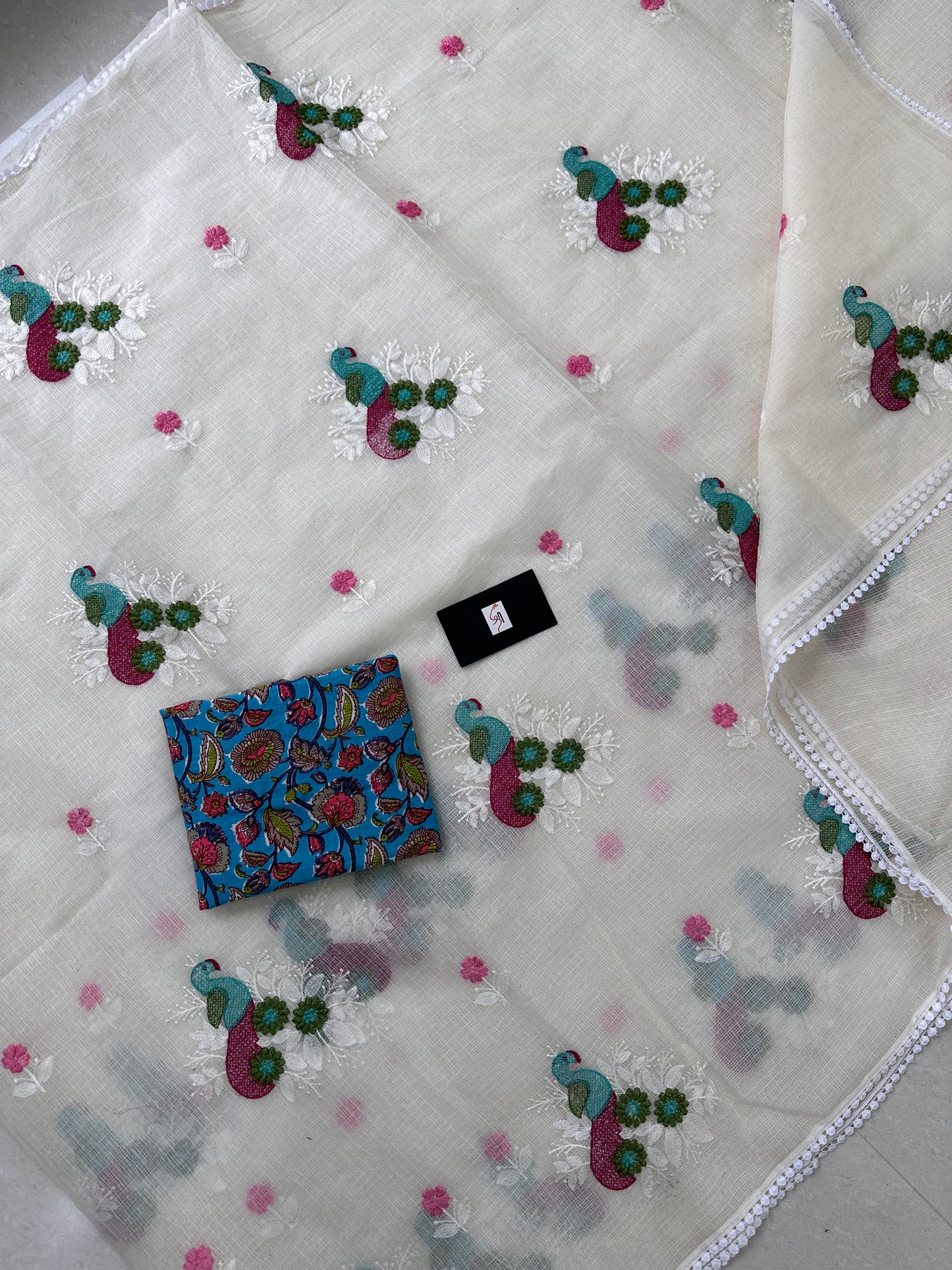 Embroidered Kota Cotton Doria Saree