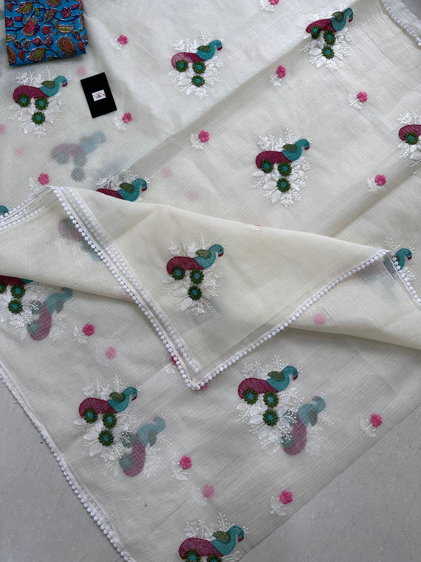 Embroidered Kota Cotton Doria Saree