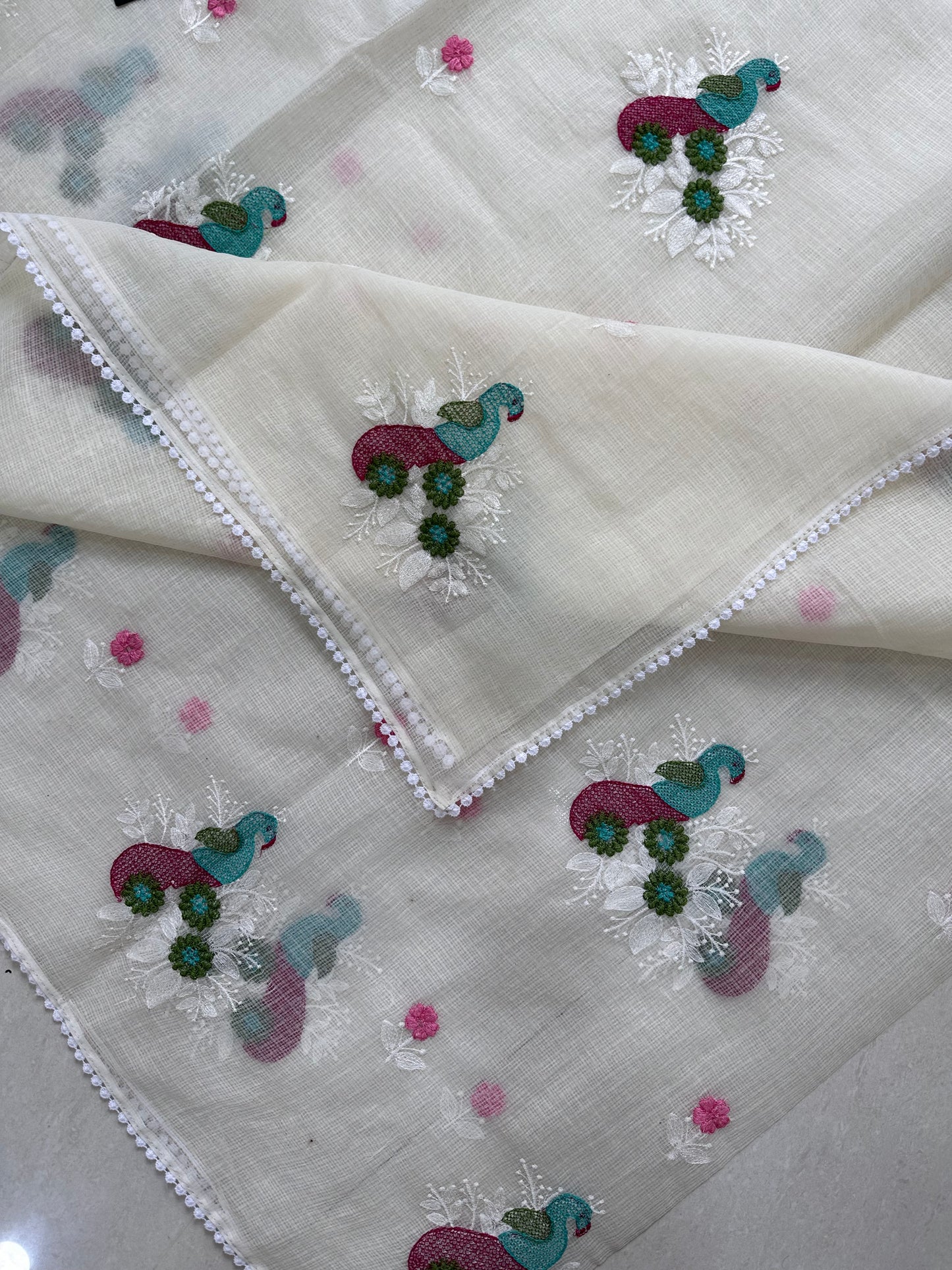 Embroidered Kota Cotton Doria Saree