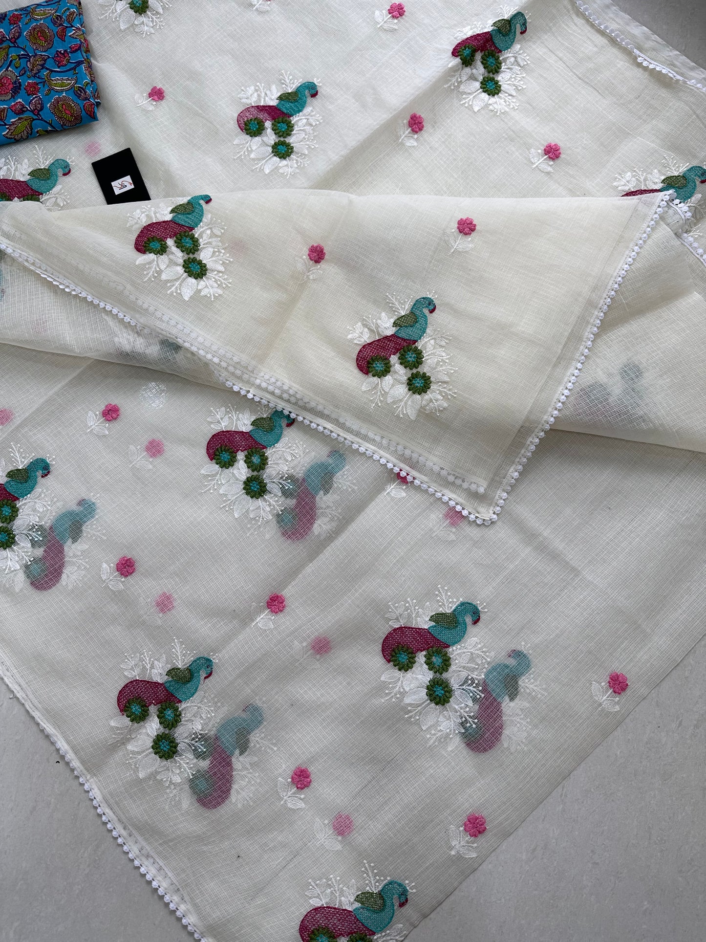 Embroidered Kota Cotton Doria Saree