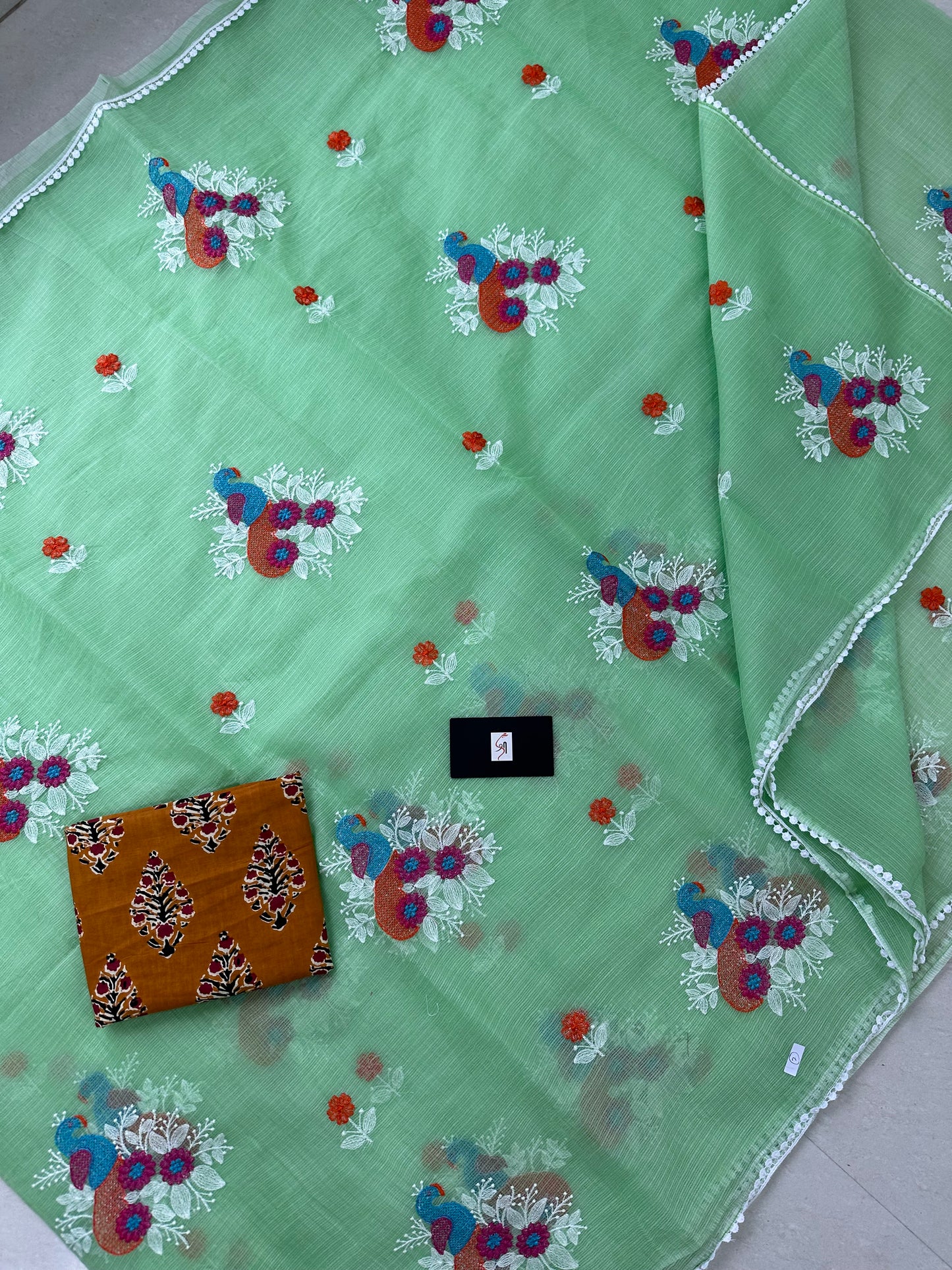 Embroidered Kota Cotton Doria Saree