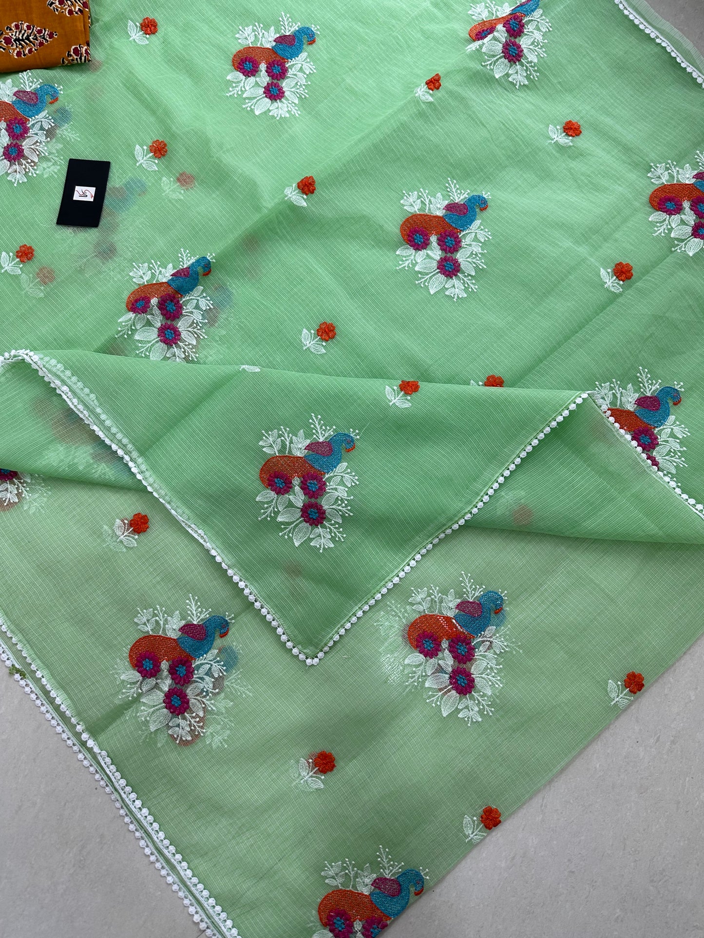 Embroidered Kota Cotton Doria Saree