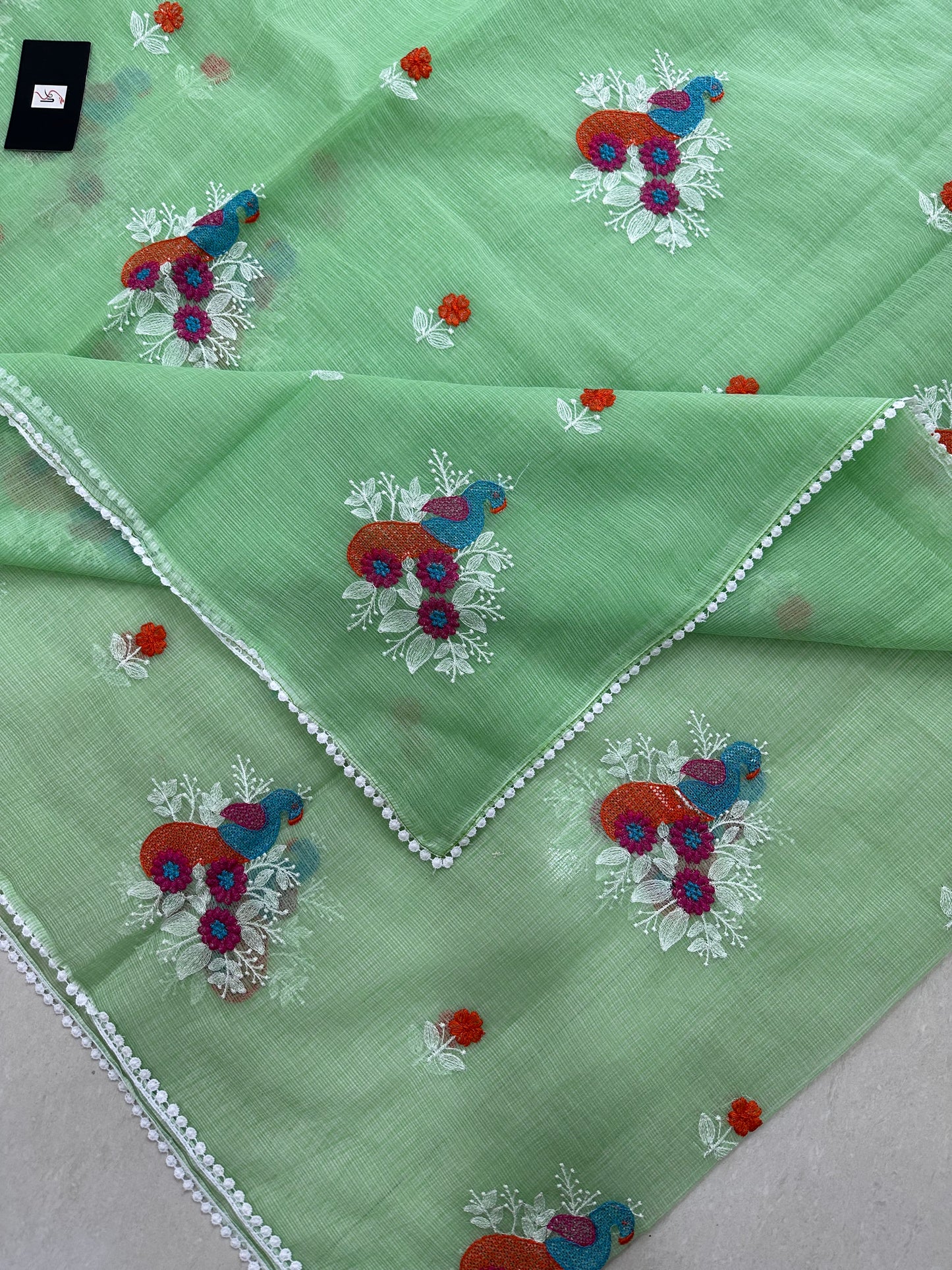 Embroidered Kota Cotton Doria Saree