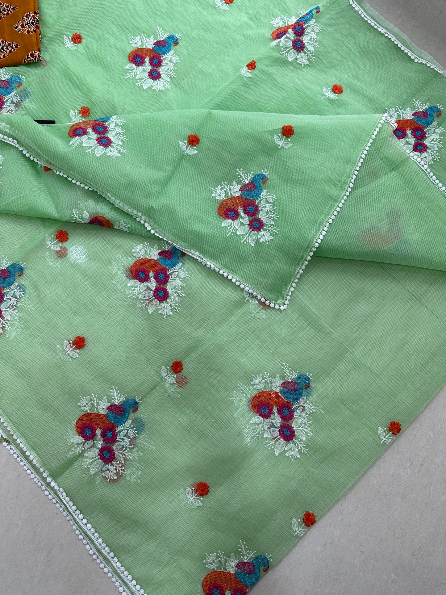 Embroidered Kota Cotton Doria Saree