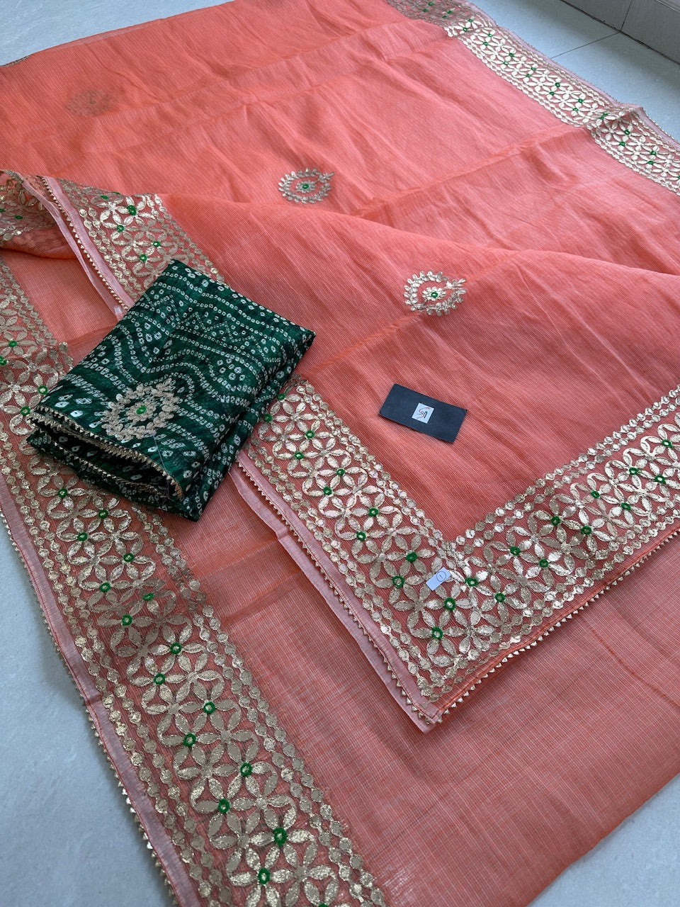 Jaipuri Gota Patti Embroidered Kota Cotton Doria Saree